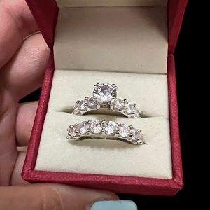 New in Box Epiphany Diamonique Sterling Silver QVC Wedding Bridal Set Size 5